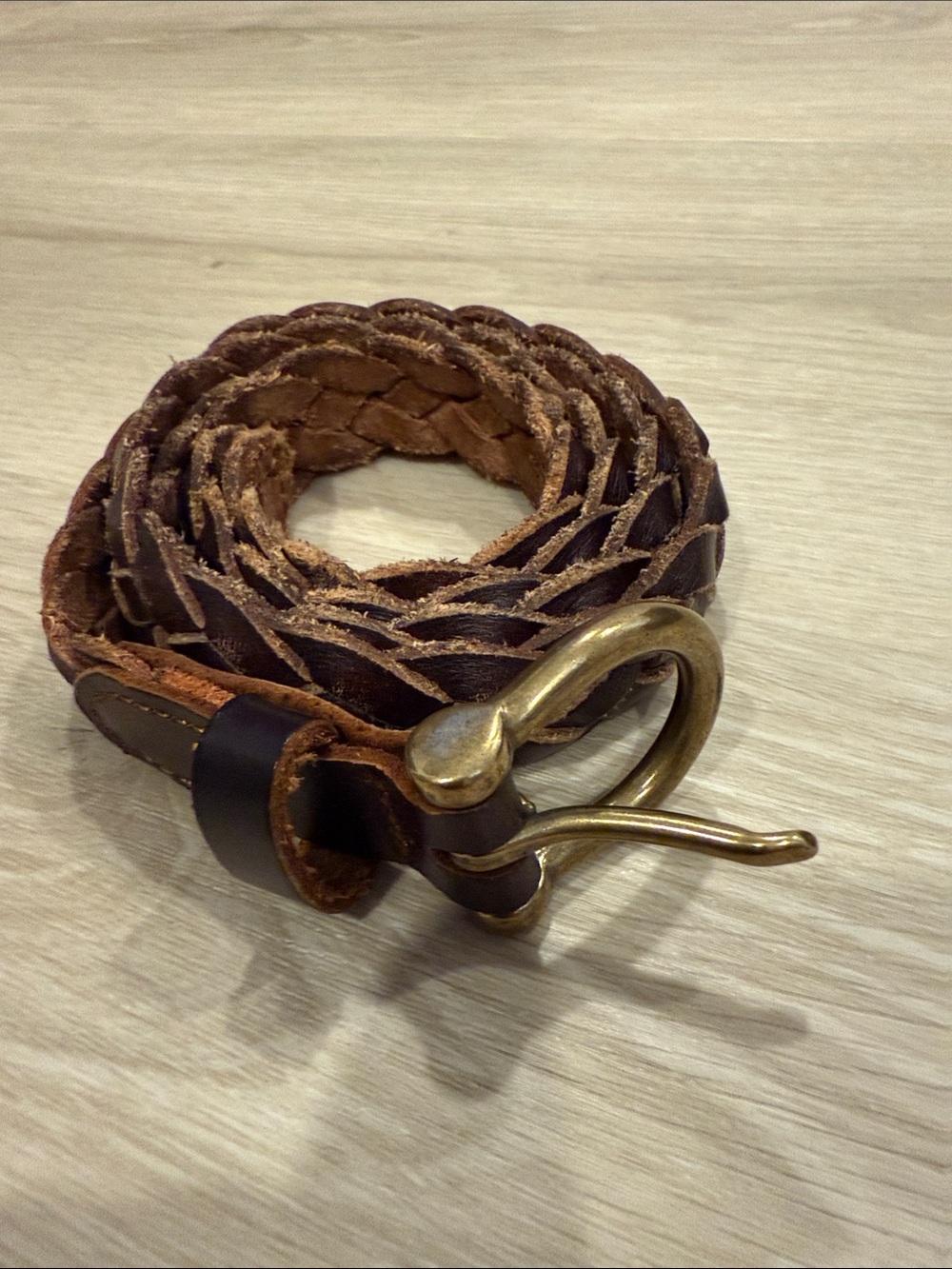 J. Crew Braided Brown Leather Belt with Brass Buckle